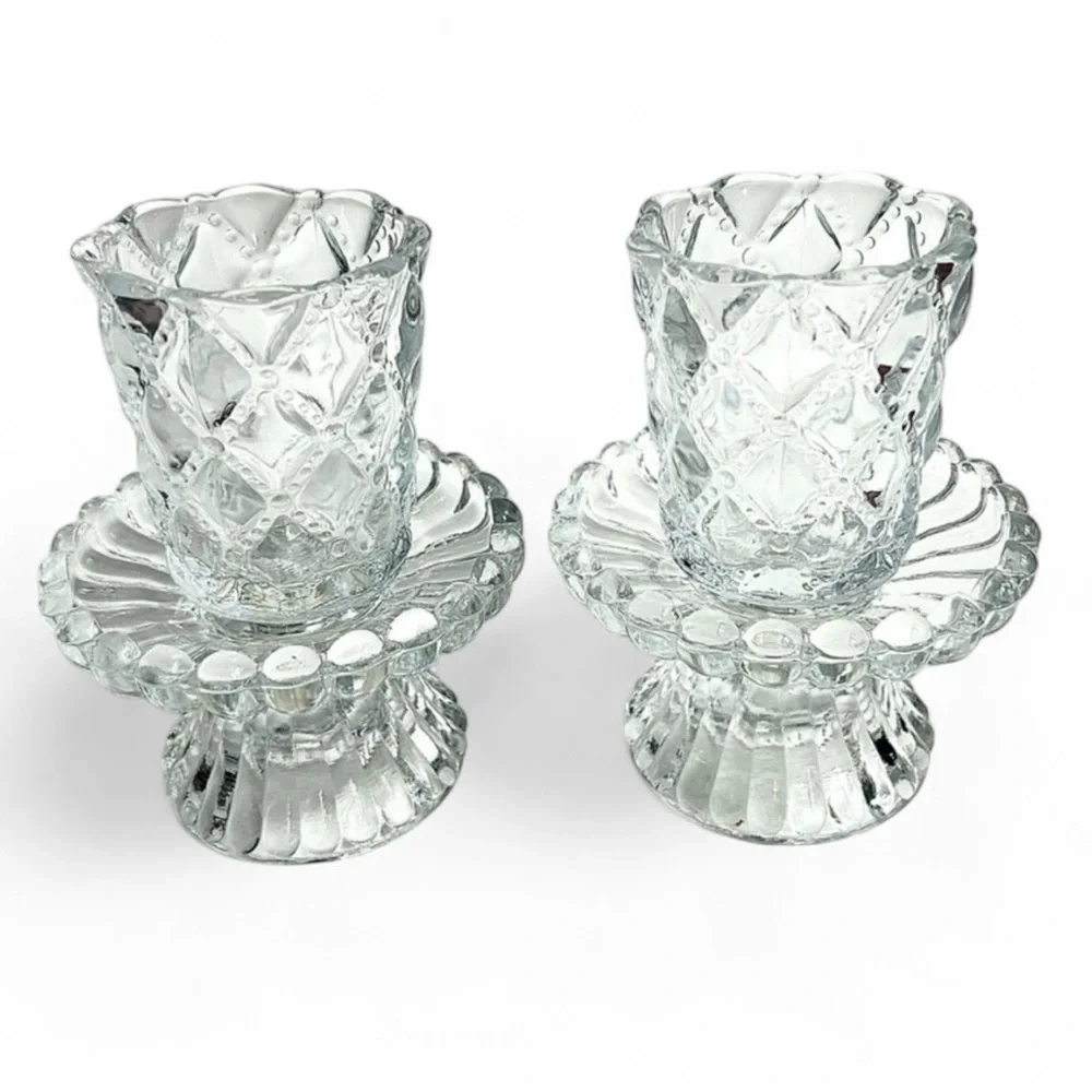 Set of 4 Retired Vintage PartyLite Quilted Pattern Crystal Candle Holders P9246 - Picture 10 of 11